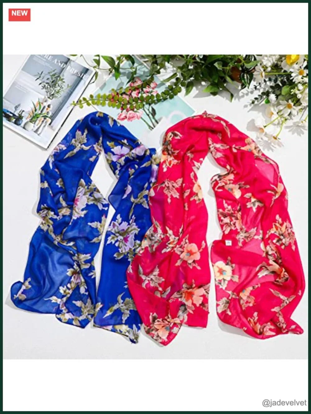 6 Pcs Women Lightweight Floral Print Scarf Set Long Thin Georgette Shawls